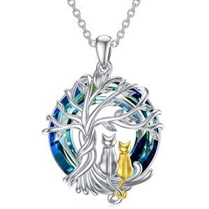 2 Cats(Silver And Yellow Gold)-Blue Crystal-02-C