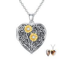 wholesale TOUPOP Heart Locket Necklace 925 Sterling Silver Love Locket That Holds Pictures Gifts For Women Her -style_name:Sunflower