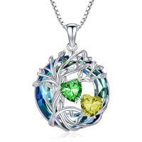 wholesale TOUPOP S925 Sterling Silver Family Celtic Tree Of Life Pendant Necklaces With 2 Heart Birthstone With Blue Austrian Crystal Jewelry Birthday Anniversary Christmas Gifts For Her Wife Girlfriend Mom (18k Real White Gold Filled) -color_name:05-08-May-Aug Birthstone