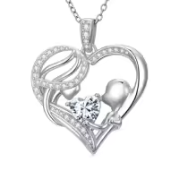 TOUPOP 14K Gold & Zircon Heart Necklace, Mother's Birthstone Jewelry Gift-color_name:04-April-Simulated Diamond