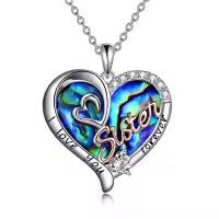 TOUPOP Sterling Silver & Birthstone I Love You Forever Sister Pendant Gift-color_name:04 Apr - Simulated Diamond-Abalone