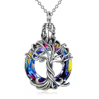 TOUPOP Sterling Silver Crystal Tree Of Life Urn Necklace For Ashes Memorial Keepsake-color_name:A-Volcano Crystal