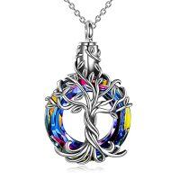 wholesale TOUPOP Tree Of Life Urn Necklace For Ashes With Circle Crystal 925 Sterling Silver Cremation Jewelry W/funnel Filler Memorial Keepsake Gifts For Women -color_name:A-Volcano Crystal