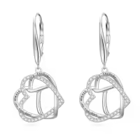 TOUPOP Sterling Silver & Stone Double Heart Dangle Earrings Birthday Christmas Gifts-style_name:Initial T