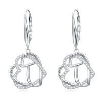 wholesale TOUPOP Gifts For Women Heart Initial Earrings 925 Sterling Silver Double Heart Dangle Earrings Birthday Jewelry Birthday Christmas Gifts For Her Wife Girlfriend -style_name:Initial T