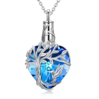 TOUPOP Sterling Silver Crystal Heart Tree Of Life Cremation Urn Necklace-style_name:Hummingbird