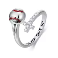 TOUPOP Sterling Silver Crystal Christmas Birthday Gifts For Sports Fans Rings-style_name:Baseball Ring