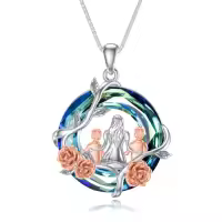 TOUPOP Sterling Silver Rose Flower Necklace Mothers Day Christmas Gifts-style_name:C-Mother Son 2