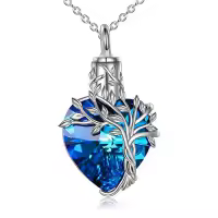 TOUPOP Sterling Silver Crystal Tree Of Life Urn Necklace For Ashes Memorial Gift-color_name:2-Blue
