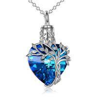 wholesale TOUPOP Heart Tree Of Life Urn Necklace For Ashes 925 Sterling Silver Cremation Jewelry Crystal With Funnel Filler Memorial Mothers Day Gifts For Women Mom Sister Friend -color_name:2-Blue