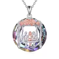 TOUPOP Sterling Silver Crystal Rose Flower Sisters Necklace-style_name:Three Sisters
