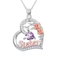 TOUPOP Sterling Silver Birthstone Heart Rose Necklace For Sister-style_name:06-June