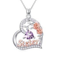 wholesale Sister Birthday Gifts For Sister 925 Sterling Silver Heart Rose Birthstone Necklace For Women Anniversary Christmas Jewelry Gift For Sis -style_name:06-June