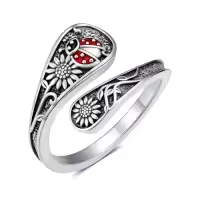 TOUPOP Sterling Silver Adjustable Thumb Spoon Rings Boho Antique Jewelry-style_name:13-Ladybug
