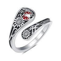 wholesale TOUPOP Spoon Rings For Women 925 Sterling Silver Adjustable Thumb Spoon Rings Promise Engagement Statement Boho Vintage Finger Open Antique Rings Jewelry -style_name:13-Ladybug