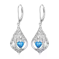 TOUPOP Sterling Silver Birthstone Tree Of Life Earrings-style_name:12-Dec-Blue Topaz