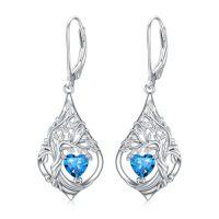 wholesale Birthstone Tree Of Life Earrings 925 Sterling Silver Birthstone Earrings Tree Of Life Jewelry Birthday Christmas Gifts For Women -style_name:12-Dec-Blue Topaz