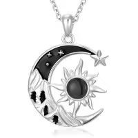 TOUPOP Sterling Silver Moonstone Labradorite Turquoise Black Onyx Necklace-style_name:Black Onyx