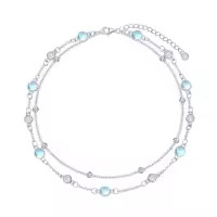 TOUPOP 925 Sterling Silver Natural Stone Layered Anklet Women's Jewelry Gift-color_name:Moonstone 9"-11"
