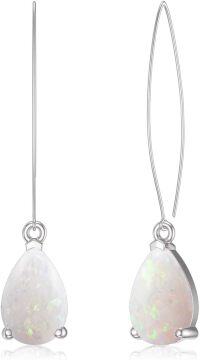 wholesale 925 Sterling Silver Teardrop White and Pink Opal Drop Earrings-White Gold-White Opal