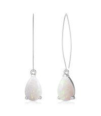 wholesale 925 Sterling Silver Teardrop White and Pink Opal Drop Earrings-White Gold-White Opal