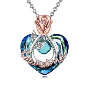 Grandma Necklace with Heart Crystal-Rose flower