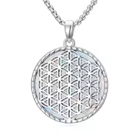 TOUPOP Sterling Silver Opal Hummingbird Horse Phoenix Wolf Butterfly Dragonfly Animal Necklace-style_name:Flower of Life-opal