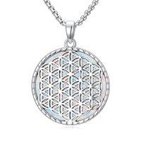 wholesale Opal Turquoise Animal Necklace 925 Sterling Silver Hummingbird Horse Bird Phoenix Wolf Butterfly Dragonfly Opal Jewelry Christmas Gifts For Women Men -style_name:Flower of Life-opal