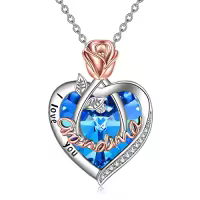 TOUPOP Sterling Silver Crystal I Love You Rose Flower Heart Necklace-color_name:09 Sep-Grandma Necklace with Heart Crystal
