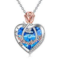 wholesale TOUPOP Christmas Gifts For Mom Grandma Nana 925 Sterling Silver I Love You Necklace Rose Flower Love Heart With Crystal Jewelry For Women -color_name:09 Sep-Grandma Necklace with Heart Crystal