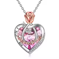 TOUPOP Sterling Silver Crystal I Love You Rose Flower Heart Necklace-color_name:10 Oct-Grandma Necklace with Heart Crystal