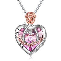 wholesale TOUPOP Christmas Gifts For Mom Grandma Nana 925 Sterling Silver I Love You Necklace Rose Flower Love Heart With Crystal Jewelry For Women -color_name:10 Oct-Grandma Necklace with Heart Crystal