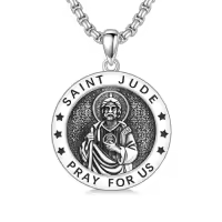 TOUPOP 925 Sterling Silver Stainless Steel Saint Medal Protection Necklace-style_name:L-St Jude Necklace A
