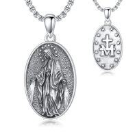 wholesale TOUPOP Christmas Gifts For Men 925 Sterling Silver Saint Amulet Necklace For Men Women Protection Medal Pendant Religious Necklace Catholic Jewelry Birthday Gifts For Father Son Husband Grandfather Police -style_name:Q01-Virgin Mary