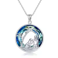 TOUPOP Sterling Silver Crystal Dog Pendant Necklace For Women-color_name:Dog Necklaces with Blue Crystal