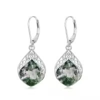 TOUPOP Sterling Silver Gemstone Celtic Knot Leverback Earrings-color_name:Moss Agate