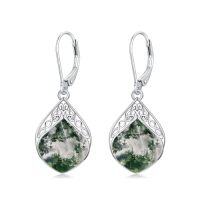 wholesale TOUPOP Teardrop Earrings Sterling Silver Celtic Knot Leverback Earrings Gemstone Irish Jewelry Anniversary Birthstone Earrings Birthday Christmas Xmas Gifts For Women -color_name:Moss Agate