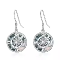 TOUPOP Sterling Silver Turquoise Opal Compass Dangle Earrings-color_name:Moss Agate