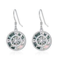 wholesale TOUPOP 925 Sterling Silver Compass Dangle Earrings For Women Turquoise/opal Jewelry Birthday Gifts For Her Wife Girlfriend -color_name:Moss Agate
