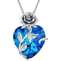 wholesale TOUPOP Christmas Gifts For Women Birthstone Necklace 925 Sterling Silver Rose Flower Heart Pendant Necklace Fine Jewelry Anniversary Birthday Gifts For Women Her Wife Girlfriend Mom -color_name:9-Sep - Created Sapphire