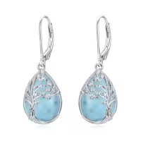 TOUPOP Sterling Silver Gemstone Celtic Tree of Life Teardrop Leverback Earrings-color_name:Larimar