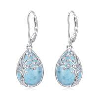 wholesale Tree Of Life Earrings 925 Sterling Silver Teardrop Celtic Tree Leverback Earrings Gemstone Jewelry Christmas Gifts For Women -color_name:Larimar