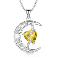 TOUPOP Sterling Silver Moon And Star Birthstone Necklace Celtic Jewelry Gifts-color_name:11-November-Citrine