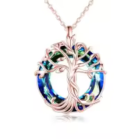 TOUPOP Sterling Silver Austrian Crystal Tree Of Life Necklace For Women-color_name:02-Rose Gold-Blue Crystal