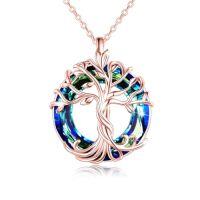 wholesale TOUPOP Tree Of Life Necklace For Women 925 Sterling Silver Family Tree Austrian Crystal Jewelry Birthday Christmas Gifts For Mom Wife Her -color_name:02-Rose Gold-Blue Crystal