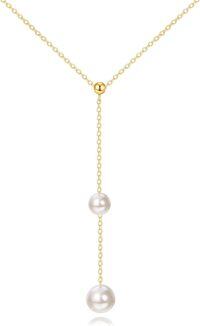 wholesale 14K Gold Freshwater Pearl Necklace, 5mm & 6mm Nearly Round Lustrous Pearls with Golden Accents, Adjustable 16+1 Chain, Hypoallergenic Gift for Women-