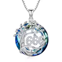 TOUPOP 925 Sterling Silver Tree Of Life Angel Number Necklace Birthstone Jewelry-style_name:666