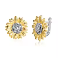 TOUPOP Sterling Silver Gold Plated Sunflower Earrings, Valentine's Day Birthday Gifts-color_name:Gold
