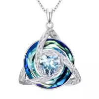 TOUPOP Sterling Silver & Crystal Celtic Trinity Knot Birthstone Necklace-color_name:03-March-Aquamarine