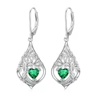 TOUPOP Sterling Silver Birthstone Tree Of Life Earrings-style_name:5-May-Emerald
